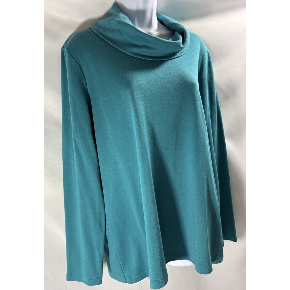 LL Bean Supima Cotton Cowl Neck Top Teal Blue Misses XL-REG Long Sleeve Tee
